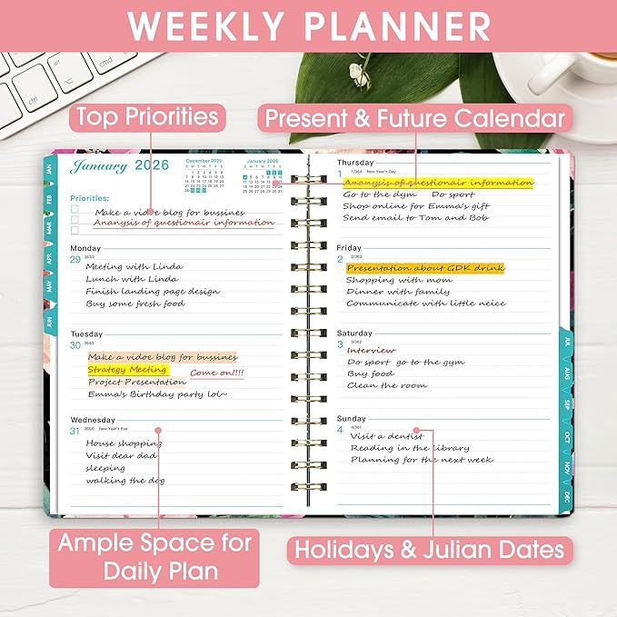 Ymumuda 2026 Planner, Daily Weekly Monthly Planner, 2026 Calendar Planner (Jan 2026 - Dec 2026), 8.4" x 6.3", Teacher School Student Work Agenda with Tabs, Ideal for School Office Supplies
