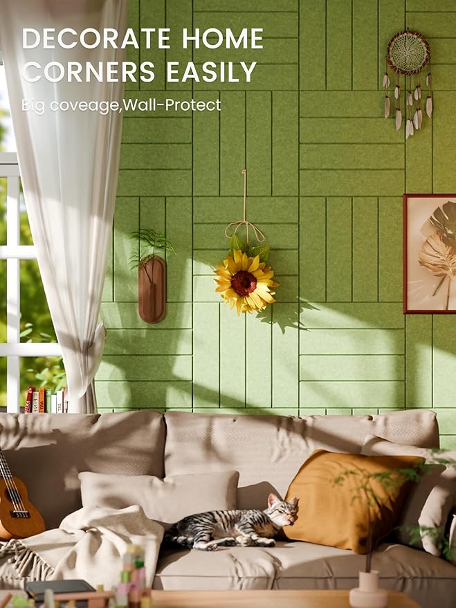 Bumusty Large Cork Board Alternative-48 x 36" Felt Bulletin Board Tiles, with 30 Pushpins, 70 Adhesive Tabs, 12-Pack Slat Wall Paneling, Cork Boards for Office Push Pin Board Felt Board-Kelly Green