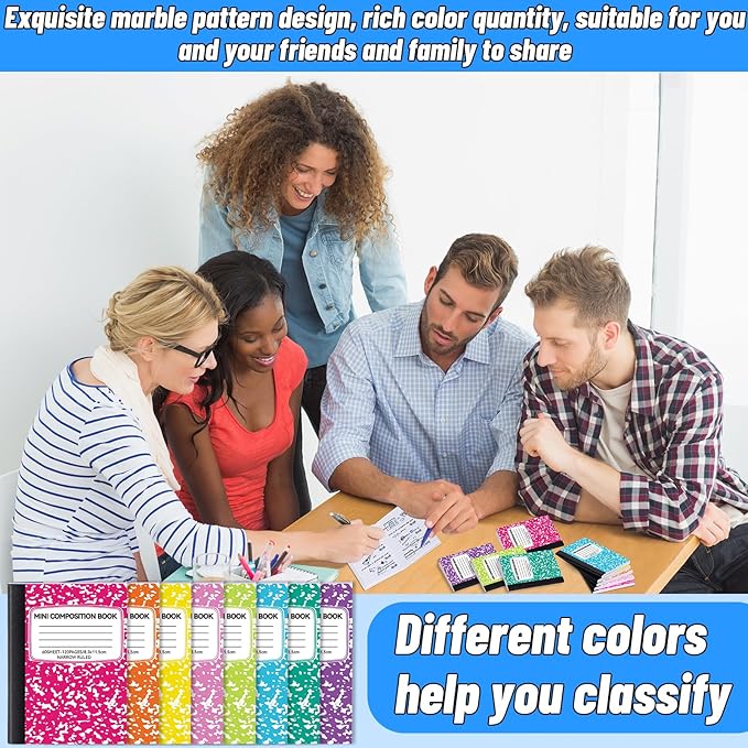 48 Pack Mini Composition Notebooks Bulk, Cute Composition Books, Narrow Ruled Small Pocket Notebook for Students College Office, Pocket Sized Marble Journal, 8 Colors 4.5" x 3.25", 60 Sheets