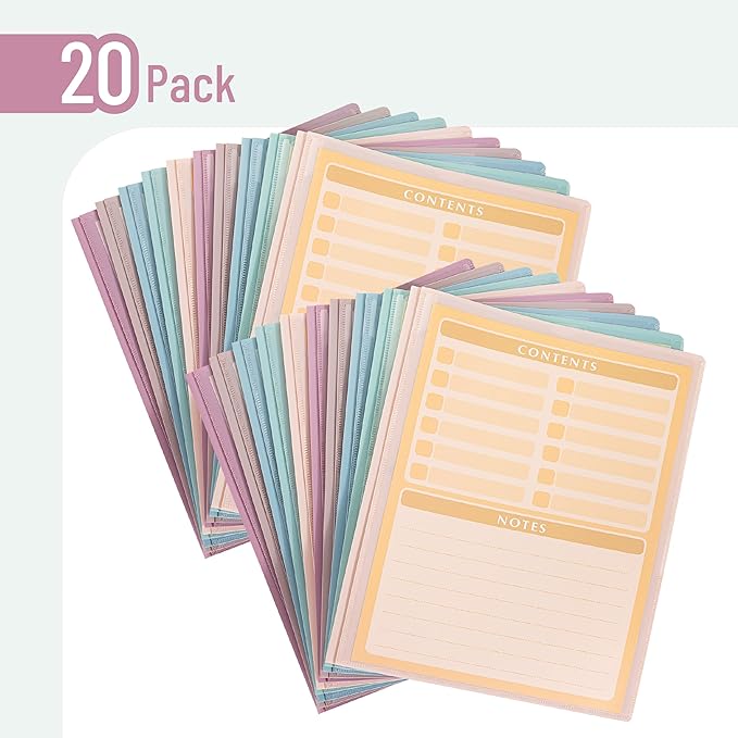 Mr. Pen- Plastic Folders with Pockets and Prongs, 20 Pack, Letter Size, Assorted Pastel Colors, Flexible Plastic Folders with Prongs, Clear Front Pocket, Card Slot & Color-Coded Cover Papers