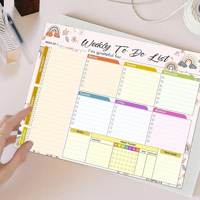 Weekly Planning To-Do-List Pad, 52 Undated Sheets for Daily To-Do Lists, Habit Tracking, Academic Scheduling, and Productivity Goals - Perfect for Work, Home, and Office Organization 8.5x11 inches