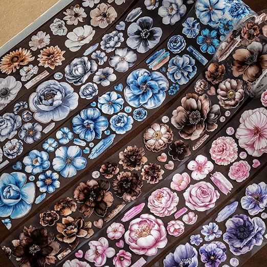 6 Rolls Floral Washi Tape Set,Pre-Cut Scrapbook Flower Tape Stickers for Journaling Supplies,Junk Journal,Scrapbooking,Notebook,Phone Case,Cups,Planner(Flower Dwelling Leisurely)