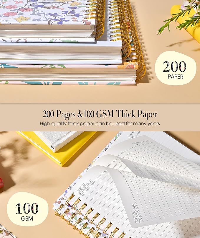 Cute Spiral Notebook Journal for Women, 160 Pages Lined Notebooks 5.75” x 8.38”, A5 Hardcover Spiral Journals with 100 GSM Thick Paper, College Ruled Notebook for Writing Work School, Woodland Floral