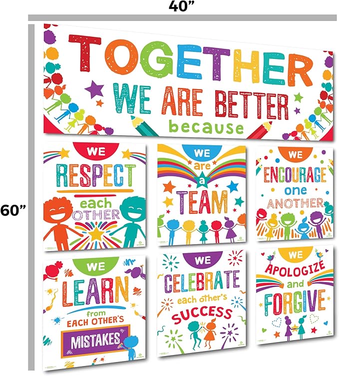Sproutbrite Classroom Banner Decorations and Poster Bulletin Board Set - Together We Are Better
