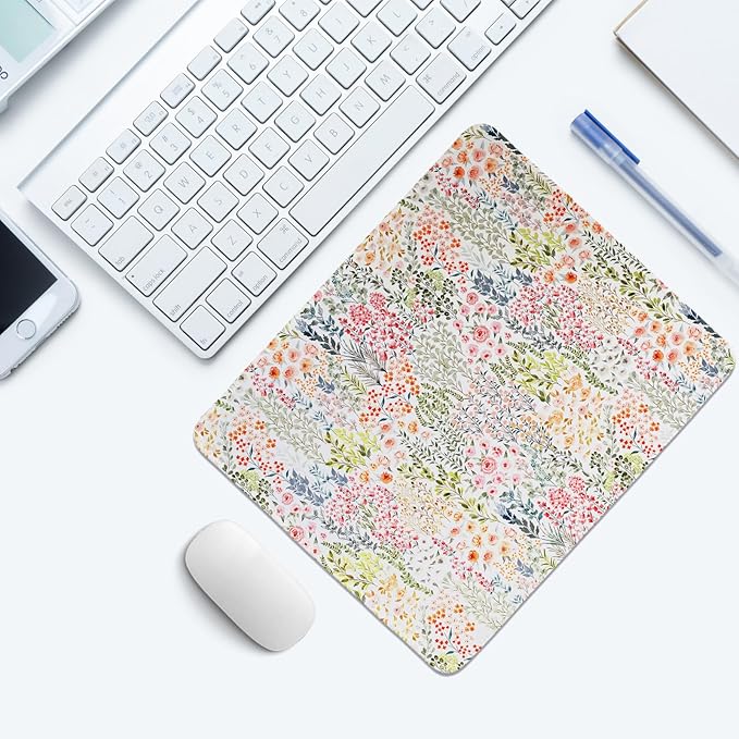Spring Floral Mouse Pad, Wildflowers Desk Mat,Garden Desk Mat,Girly Wildflower Garden Floral Mouse Pad for Dorm Home Office Desktop Decor,11.8x9.8 Inch