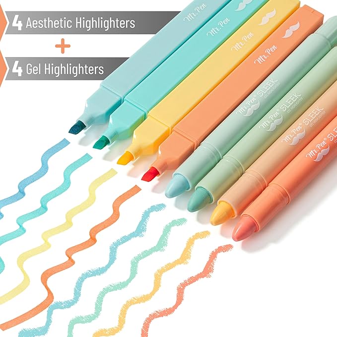 Mr. Pen Aesthetic Highlighters, 8 Pack, Pastel Color Bible Highlighter No Bleed