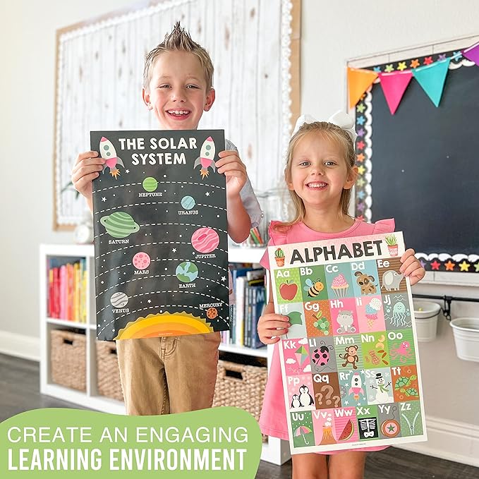 Hadley Designs 16 Educational Posters for Classroom Decor - Learning Posters for Toddlers 1-3, Alphabet for Classroom Wall, Daycare Essentials, Homeschool Posters Preschool, Cactus Playroom Decor