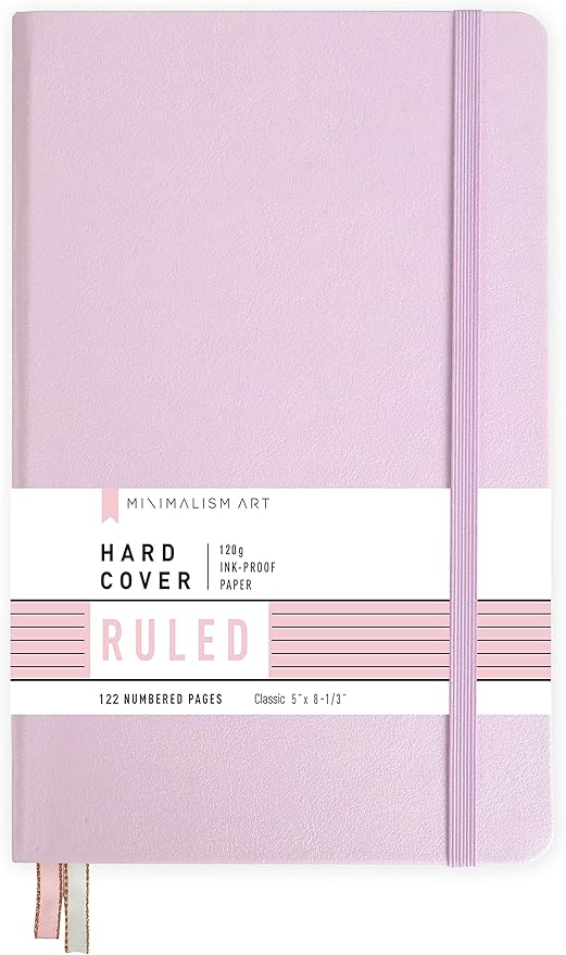 Minimalism Art, Premium Hard Cover Notebook Journal, Classic 5" x 8.3", 122 Numbered Pages, Gusseted Pocket, Ribbon Bookmark, Extra Thick Ink-Proof Paper 120gsm, San Francisco (Ruled, Pink)