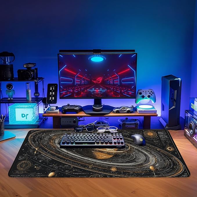 Saturn Planet Extended Gaming Mouse Pad 35.4 x 15.7 Inch – Space-Themed Desk Mat for Gaming, Office Work, and Study, with Non-Slip Rubber Base