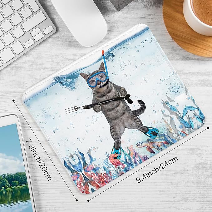 Funny Diving Cat Square Mouse Pad,Non-Slip Rubber Base Mouse Pad,Home Office Decoration Desktop Accessory,Laptop Mouse Pad for Office Laptops,9.4x7.8x0.12inch.