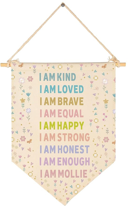 Banner Flag Sign Pennant Poster Wall Decor Gift for Classroom Nursery Baby Room Playroom Reading Room Bedroom Door Above Crib Boy Girl Kids-Baby,Shower,Birthday Christmas Gift-I Am Kind I Am Loved