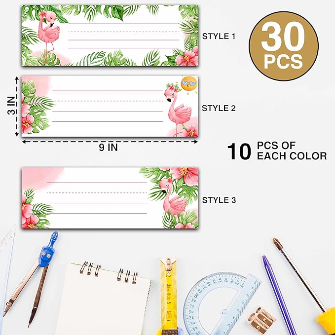 30 Name Tags for Classroom, Summer Flamingo Desk Name Tags, Students Name Plates for Kindergarten Classroom School, Tropical Name Labels Teaching Supplies, Back to School Classroom Decor -A05