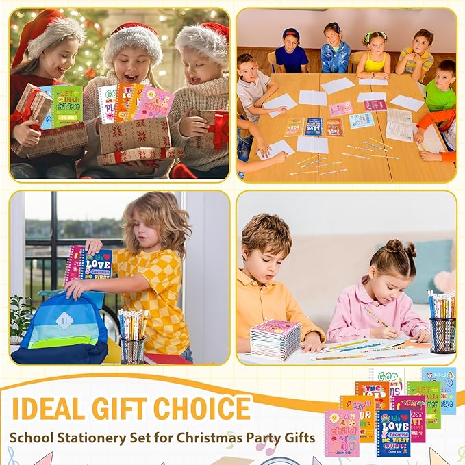 Crtiin Easter 48 Pcs Include 24 Bible Verse Notepad 24 Pencils Kids Christian Church Gifts Students Classroom Award Religious Notebook Bible Pencils Prayer Pocket School(Colorful Jesus,Eclectic)
