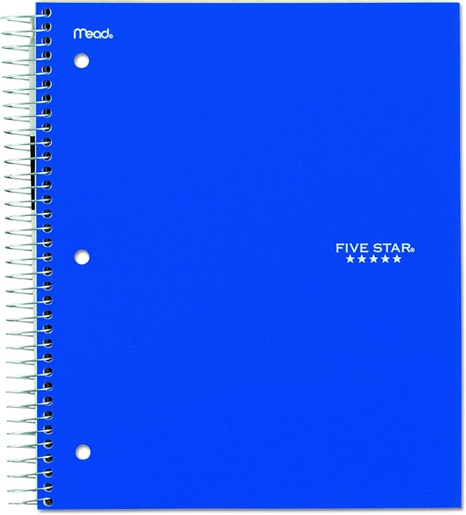 Five Star 06210 Wirebound 3-Subject Notebook, College Rule, 11 x 8 1/2, 150 Sheets, Assorted
