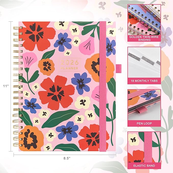 And Per Se 2026 Planner with Pattern, A4 Size-Daily, Weekly & 18-Monthly Planner, Daily Schedule, Monthly Tabs, 100 GSM Thick Paper(Elegant Florals)