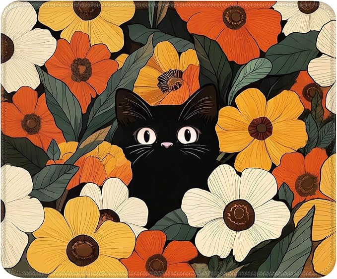 Cute Black Cat Desk Pad Mat with Stitched Edges and Non-Slip Rubber Base, Premium-Textured Mouse Pad for Laptop, Computer & PC, Gaming & Working, Waterproof Mousepad