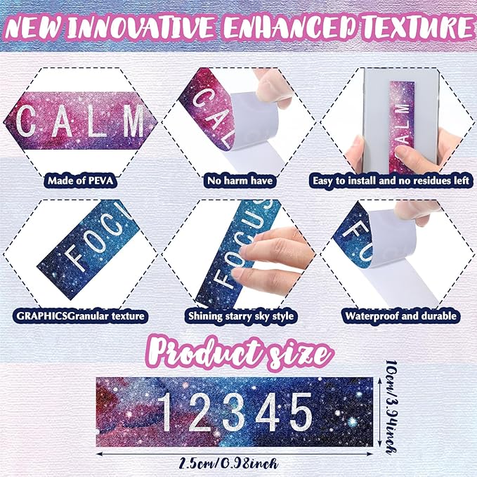Crtiin 80 Pcs Anxiety Sensory Stickers with Inspirational Quotes Calm Textured Relief Mental Health Stickers Office Adhesive Sensory Tape Anti Stress for Adults(Dreamy)
