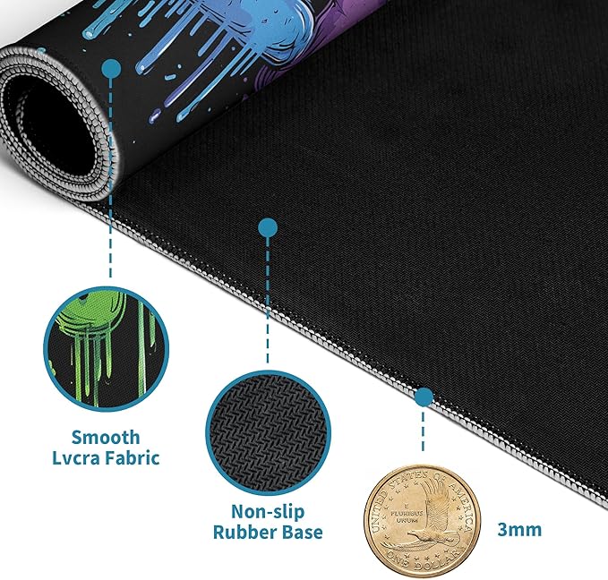 Gaming Mouse Pad Mat XL Extended Large Gaming Desk Pad Mousepad, Vibrant Game Computer Laptop Keyboard and Mouse Mat, Office Desk Decor Mousepad Deskmat with Stitched Edges Mat