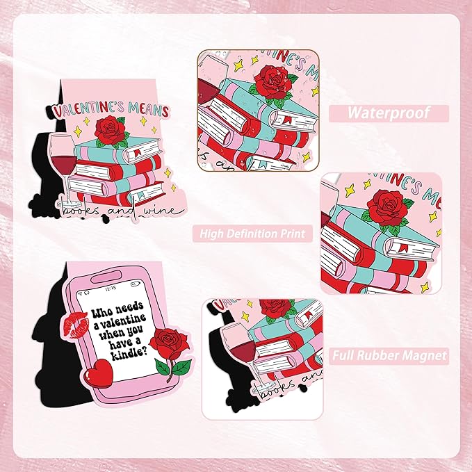 Valentines Day Magnetic Bookmarks, 10 Pcs Cute Pink Magnet Book Marks for Reading Women Book Lovers, Valentine Bookish Gifts for Her, Romantic Page Marker Clips for Journals Novels