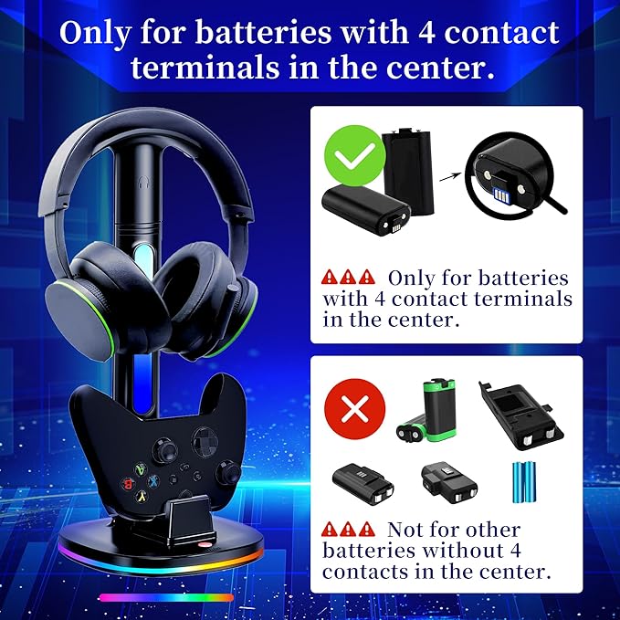Controller Charger with RGB Headphone Stand for Xbox Series X|S/Elite 2/One/One X/One S/One Elite, XSX Controller Charger Station with 2 USB Port, Headset Stand for Xbox Charging Station Dock