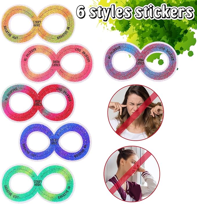 36 Pcs Sensory Strips Infinity Rainbow Anxiety Mindfulness Stickers Adults Stress Breathing Stickers Fidget Adhesives Rough Textured Tape for Classroom Desk Office Computer(Figure of Eight)