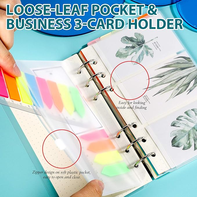 LEOBRO A6 Refill Paper, 3 Pack 45PCS A6 Dotted Loose Leaf Paper, with Page Markers, Label Stickers, Binder Pockets Dividers, 6 Ring Filler Paper Insert Refill for Planner Binder Notebook Journal