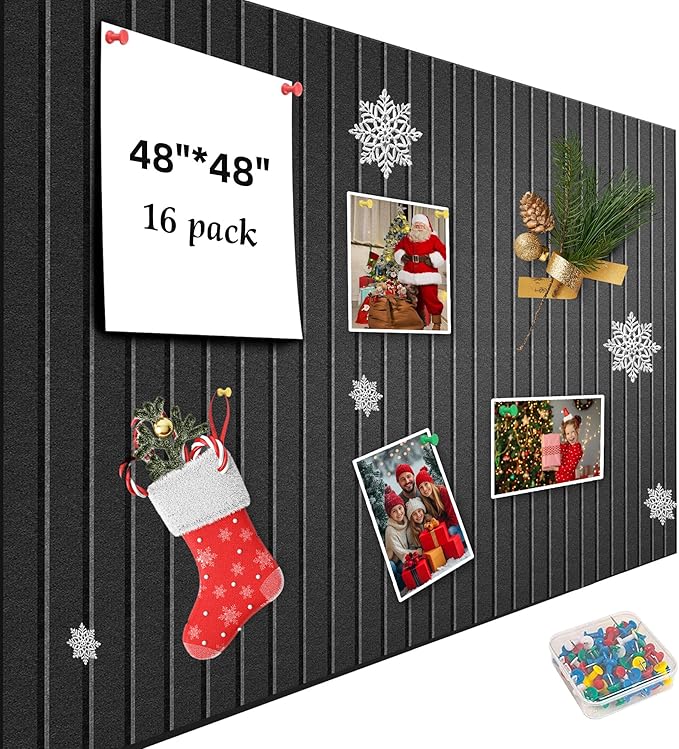 Large Cork Board for Walls, Yunihome 16 Pack 48" x 48" Felt Bulletin Board Wall Tiles for Home Kitchen School Office Wall Decor with Assorted Colors DIY Decorative Push Pins Sets