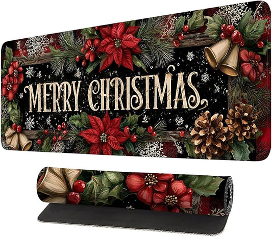 Desk Mat, XXL Extended Gaming Pad for Desktop, 31x12 Inches Floral with Flowers, Large Non-Slip Vegan Leather Surface with Stitched Edges, Keyboard Mouse Mat for Home Office