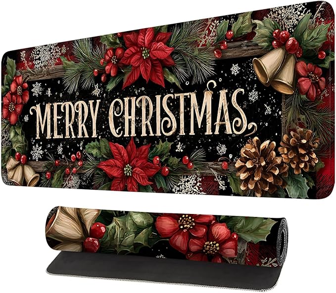 Desk Mat, XXL Extended Gaming Pad for Desktop, 35x16 Inches Floral with Flowers, Large Non-Slip Vegan Leather Surface with Stitched Edges, Keyboard Mouse Mat for Home Office