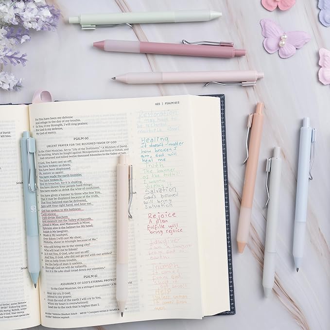 BLIEVE - Pastel Colored Gel Pens With Cool Matte Finish, Aesthetic and Cute Pens With Smooth Writing For Journaling And Bible Note Taking No Bleed Through, Cute School Supplies 8 Pack