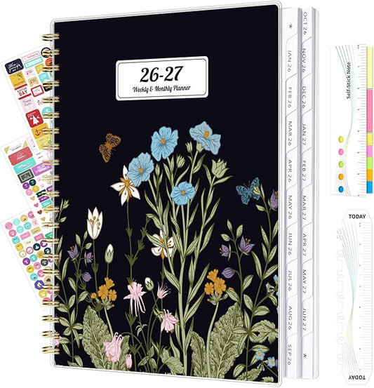 Ospelelf 2026 2027 Planner Weekly and Monthly Calendar Spiral Bound, A4 Office Supplies For Women & Men, 18 Months PVC Cover Life Planners with Stickers Night Flower