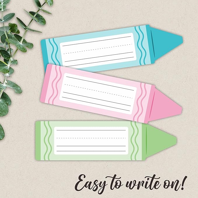 Self-Adhesive Student Name Tags -Colorful Crayon Shapes Name Plate Stickers for Teens -45 Pcs Multipurpose Name Label Favors Decorations & Supplies for Classroom Desks Bulletin Boards School -A09