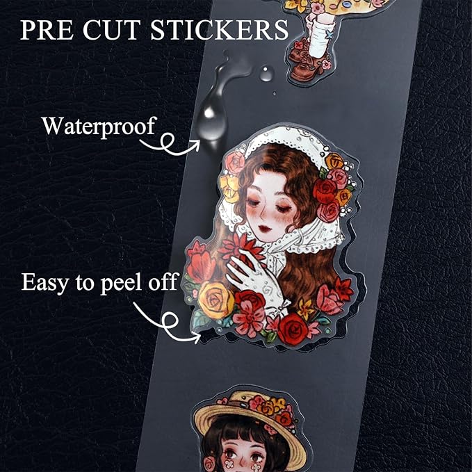 Dizdkizd Cute Flower Girl PET Tapes & Washi Tapes Stickers for Journaling, Pre-Cut Scrapbook Tapes for Crafts, Planners, Collage, 4 Rolls