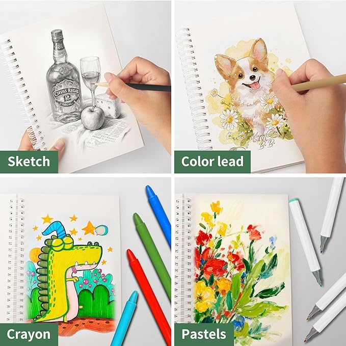 2Pcs Blank Spiral Notebook,Inspirational Gifts A5 Hardcover Sketch Book,Art Sketchbook for Drawing, Unlined, Plain Sketch Book for Women Men Work Writing,160 Pages (2, Blank Page Light Green)