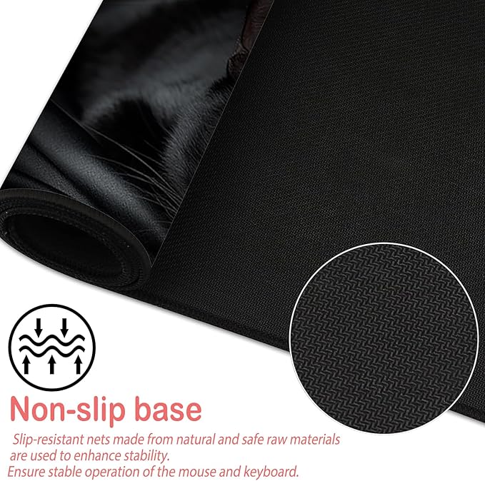 Nuxovilar Black Cat Large Mouse Pad Gaming Mouse Pad Polyester 11.8x31.4 Inches for Home, Office, Gaming Space, Elegant Decor for Cat Enthusiasts