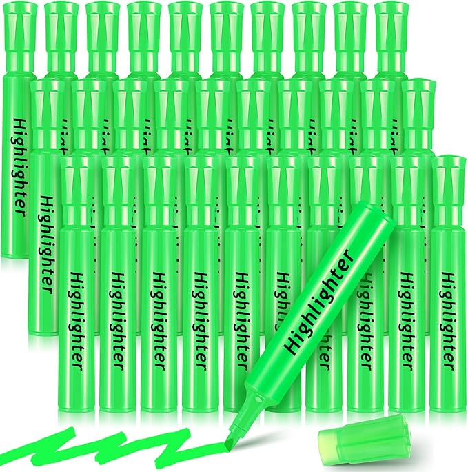 Qilery 30 Pack Highlighters Bulk, Tank Style Chisel Tip Highlighters Markers Pack Quick Drying for Adult Coloring, Home Office Supplies (Green)