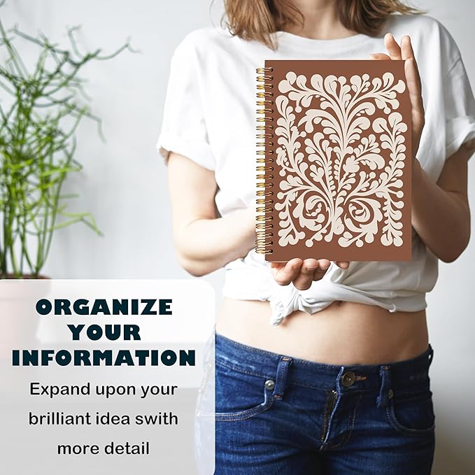 BearCake Aesthetic Spiral Notebook Journal For Women,Floral Notebook,Notebooks for Work Note Taking,Boho journal,Notebook,Brown pure pattern College Writing Notebook for Gifts,Spiral Notebook 5.5x8.3