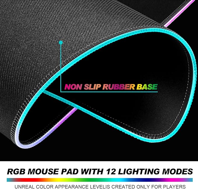 RGB Cute Black Cat Fantasy Starry Night Gaming Desk Mat, Computer Keyboard Large Extended Long Animal LED Mouse Pad for Office and Home, XL (W03)
