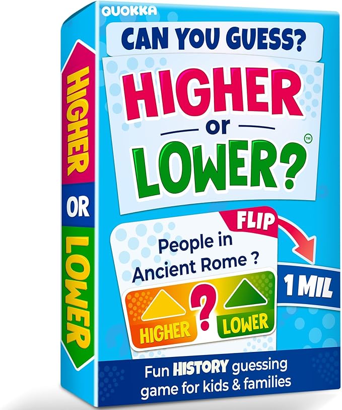 QUOKKA History Board Game for Kids 10-14 Year Olds - Family Card Game for Kids and Adults - Higher or Lower | Guess Fun Questions | Easy to Learn | 2 + Players - Challenge Game for Family Night