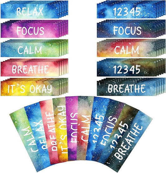Crtiin 100 Pack Sensory Strips Anxiety Mindfulness Breath Calm Stickers Adhesive Texture Rough Tactile Fidget Tape for Mental Health Relief Anti Stress Stickers(Starry)