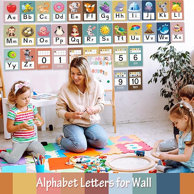 Alphabet Letters for Wall - ABC Alphabet Poster Classroom Wall Alphabet Alphabet Wall Chart Kindergarten Elementary Classroom Wall Decor Daycare Homeschool Supplies (Bohemia)