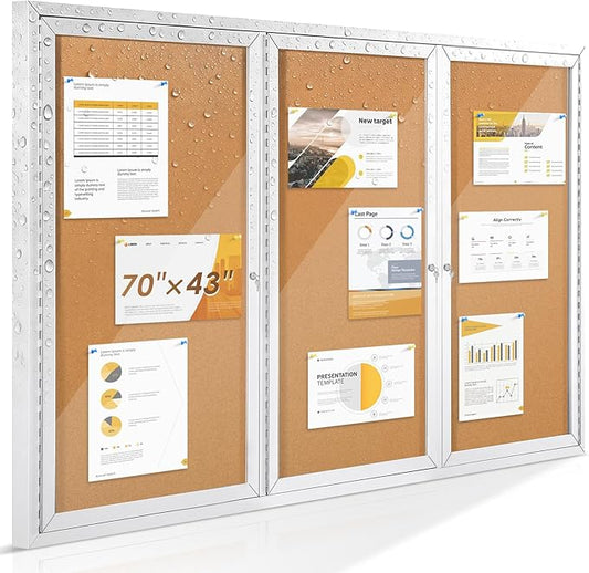 SWANCROWN Enclosed Bulletin Board 70x43in, Outdoor Bulletin Board Weatherproof for Office School Commerce, Cork, Sliver Aluminum Frame