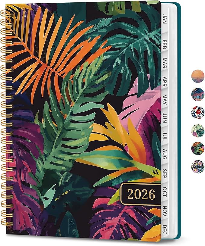 2026 Planner, Aesthetic Weekly and Monthly Planner for Women, Jan 2026 to Dec 2026, Hardcover 2026 Calendar Book with Monthly Tabs, Inner Pocket, Perfect for Office Home School - A5 (6.3" x 8.5"), Tropical Palms