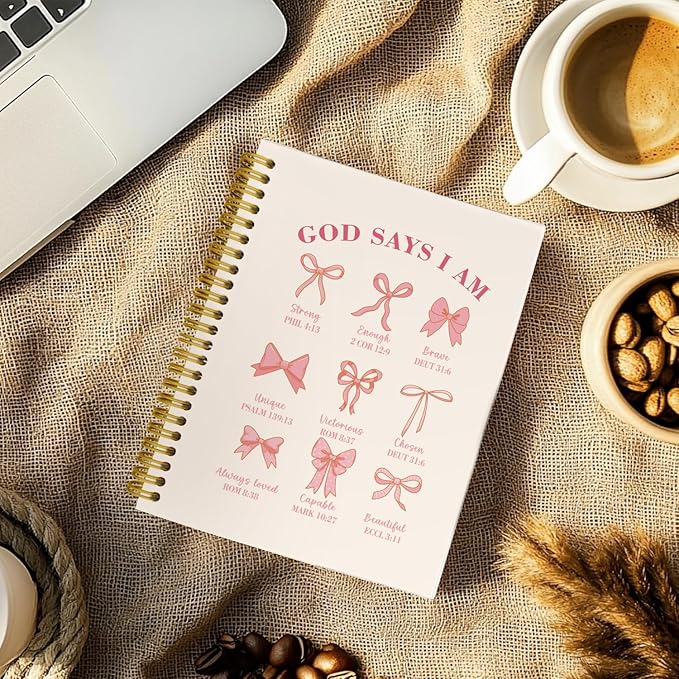 Bible Journal for Women, Christian Prayer Journal Pink Notebook Gifts for Teen Girls Kids, Bible Study Supplies, Coquette Preppy Bows Cute Church Faith Journaling Hardcover Spiral Notebook 5.5 X 8.3