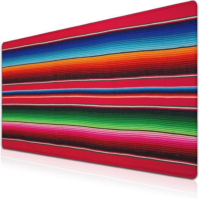 Desktop Mat Colorful, Desk Mouse Pad Gaming Desk Mats, Office Items Non-Slip Rubber Base Waterproof with Stitched Edges, 35.4 X 15.7 inch for Work/Game/Office/Home Mexican Stripes Style