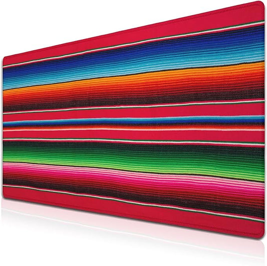Desktop Mat Colorful, Desk Mouse Pad Gaming Desk Mats, Office Items Non-Slip Rubber Base Waterproof with Stitched Edges, 35.4 X 15.7 inch for Work/Game/Office/Home Mexican Stripes Style