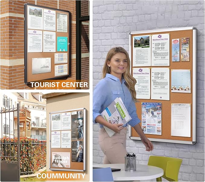 SWANCROWN Lockable Bulletin Board Notice Pin Cork Boards Tamper Proof Message Board for Photos Memos,26x20inch (4xA4)