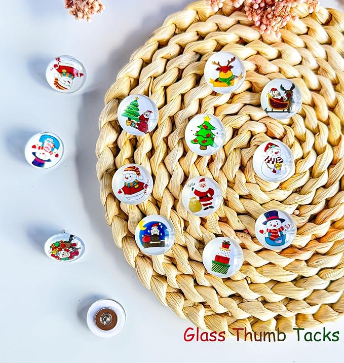 24Pcs Christmas Decorative Push pins,Cute Bulletin Board Tacks,Cork Board Tacks,Thumb Tack Decorative for CorkBoard, Office Organization or Home