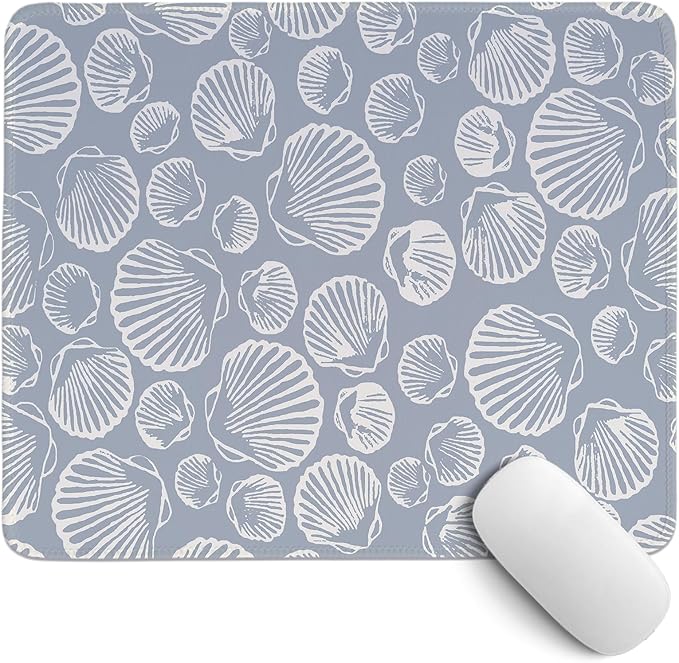 Seashell Mouse Pad,Coastal Beach Mouse Pad,Ocean Beach Seashell Desk Mat,Girly Summer Coastal Mouse Pads for Beachy Room Dorm Home Office Desktop Decor,11.8x9.8 Inch