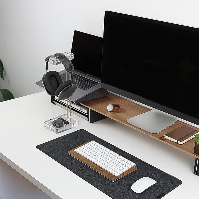 GEEKRIA Acrylic Headphones Stand, Headset Holder for Office Accessories, Clear Acrylic with Gold-Tone Hardware, Gaming Headset Stand, Universal Headphone Holder for Desktop Display (Clear)